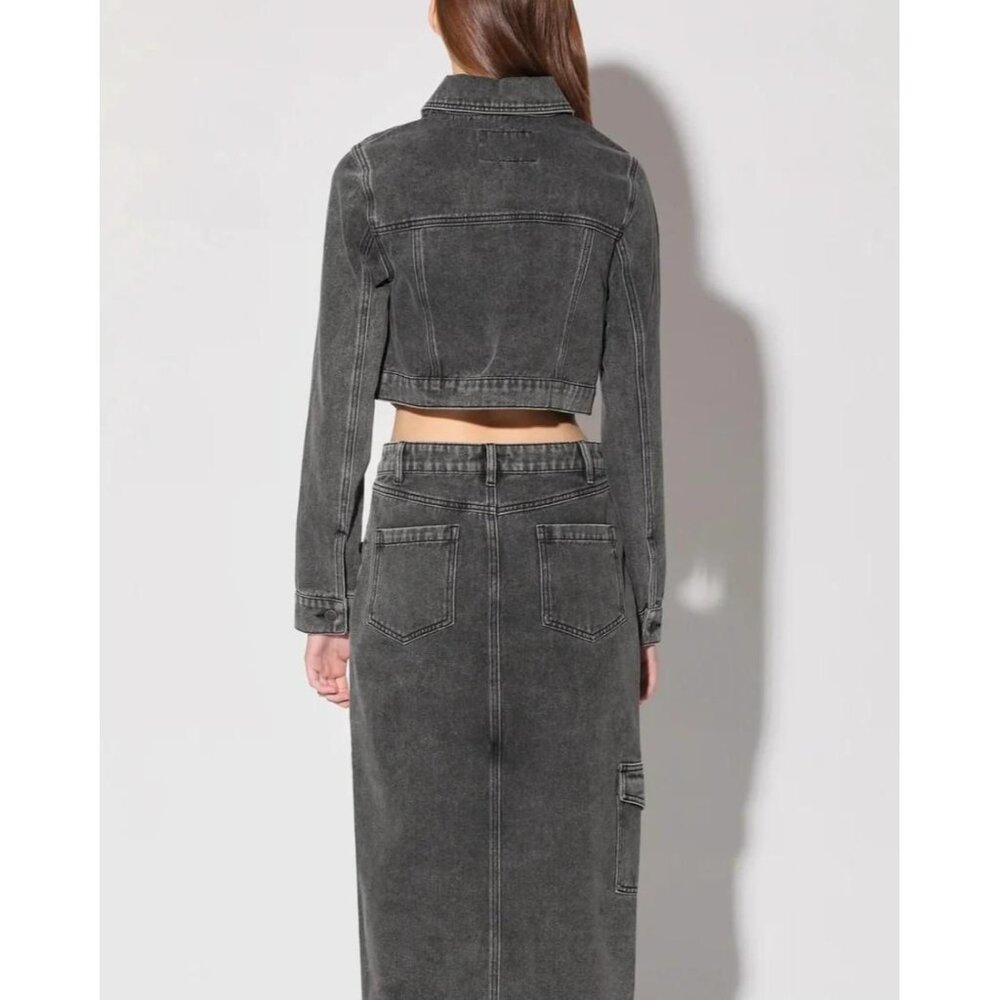 Walter Baker Cropped Denim Jacket - Tressa Cotton Grey Wash, Size Small - Picture 2 of 6